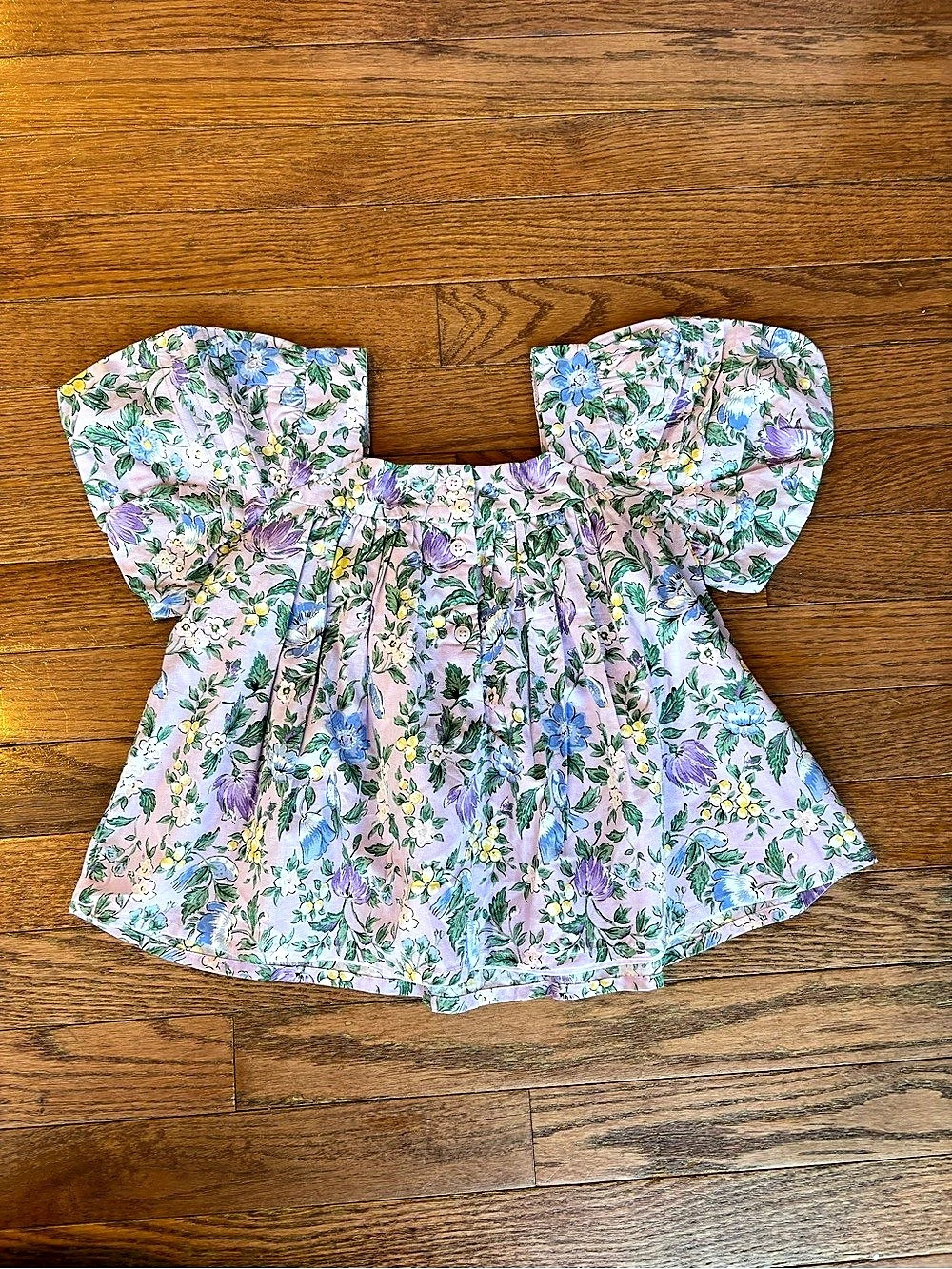 Janie and Jack Floral Pintuck Puff Sleeve Top Dress in Pink & Purple